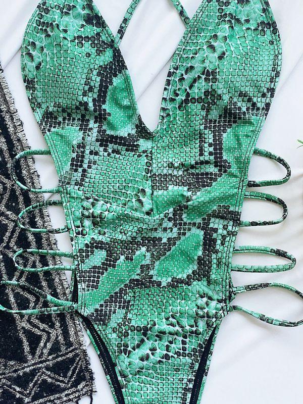 Serpent Printed Lace Up Bikini