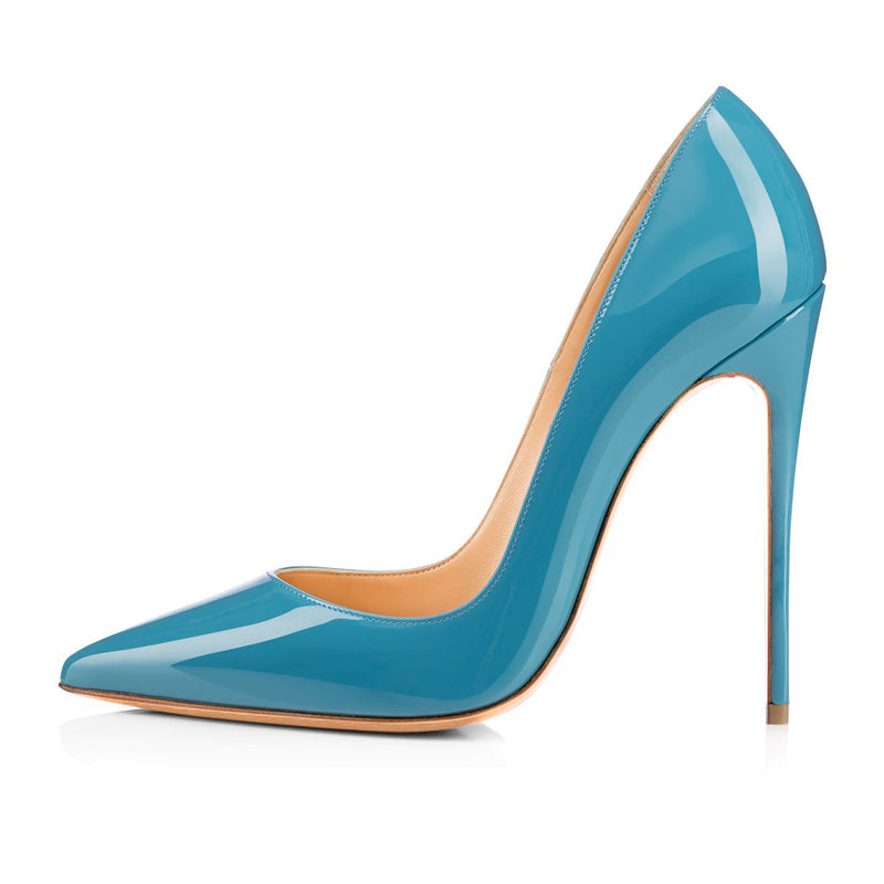 Blue Patent Leather Pointed Toe High Heel Pumps