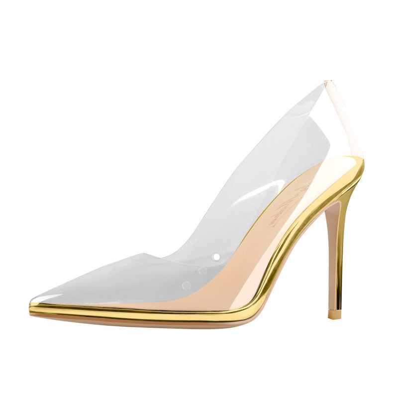 Transparent Pointed Toe Slip on Gold High Heel Stiletto Pumps – Onlymaker