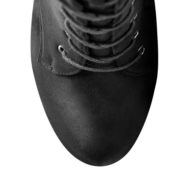 Black Platform Lace-Up Over The Knee High Heel Boot