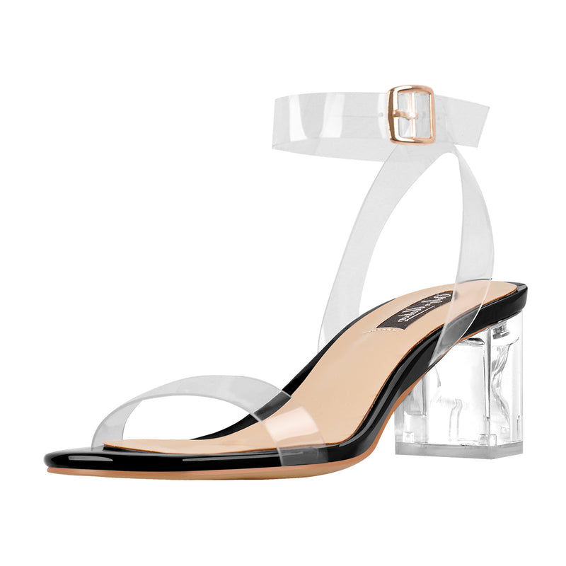 Ankle Clear Strap Transparent Perspex Chunky Heels Sandals