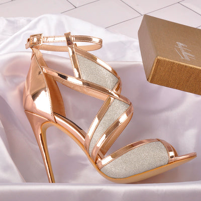 Champagne Gold Metallic Luster Glitter Cut Out Sandals