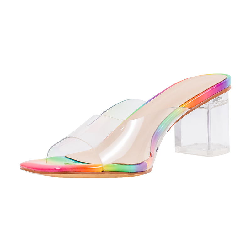 Rainbow Sandals Transparent Chunky Heel