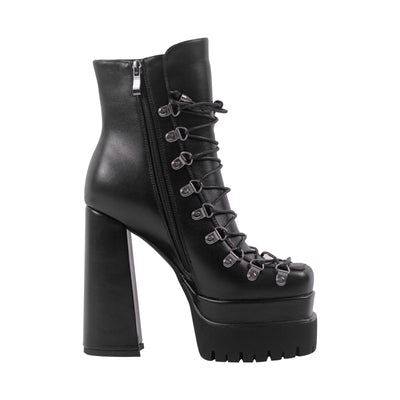 Black Double Platform Side Zipper Lace-up Ankle Boots
