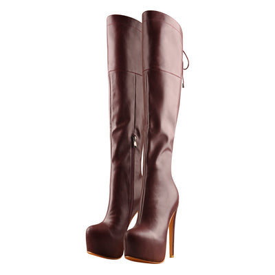 Faux Leather Round Toe Platform High Heels Over The Knee Boots