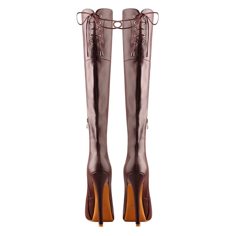 Faux Leather Round Toe Platform High Heels Over The Knee Boots