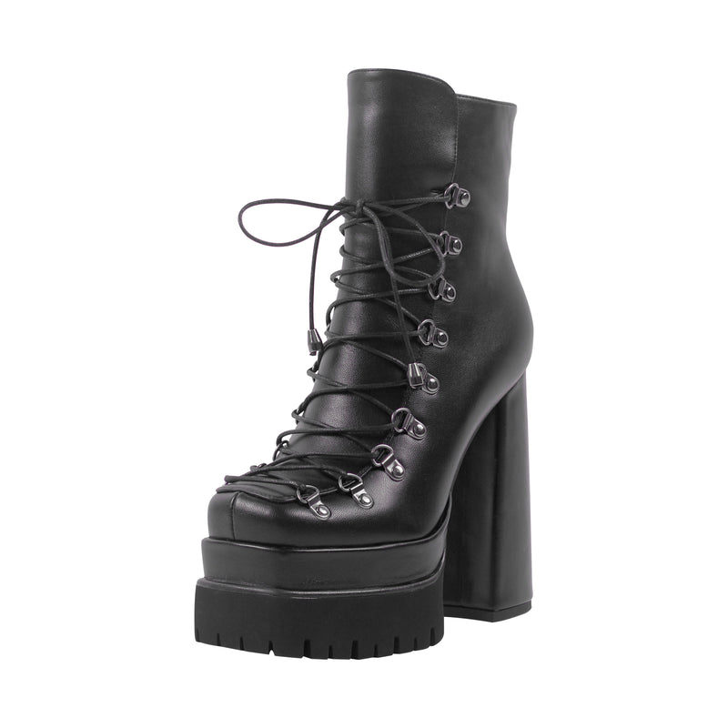 Black Double Platform Side Zipper Lace-up Ankle Boots