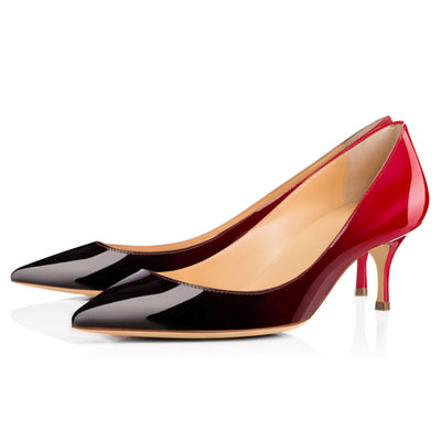 Black Red Gradient Pointed Toe Slip On 2.5inches(6.5CM) High Heel Pumps