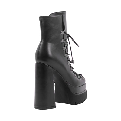 Black Double Platform Side Zipper Lace-up Ankle Boots