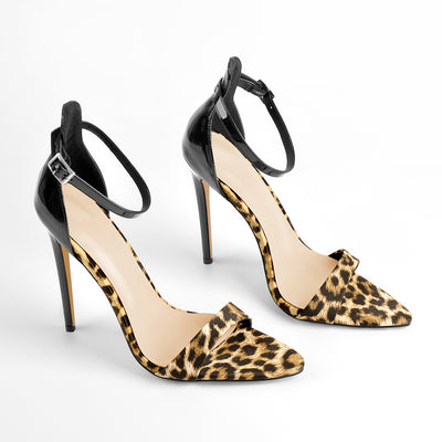 Pointy Open Toe Leopard Ankle Sandals