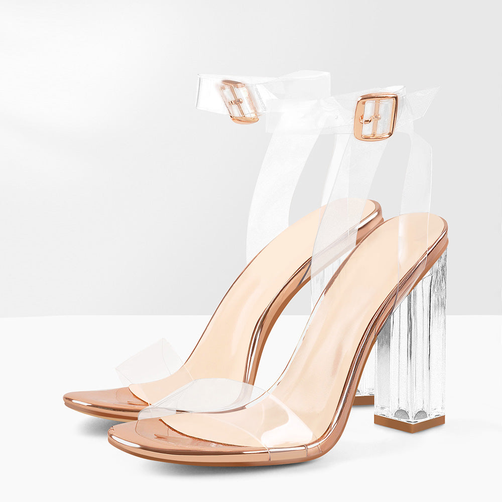 Clear Ankle Strap Perspex Rose Gold High Heel Sandals – Onlymaker