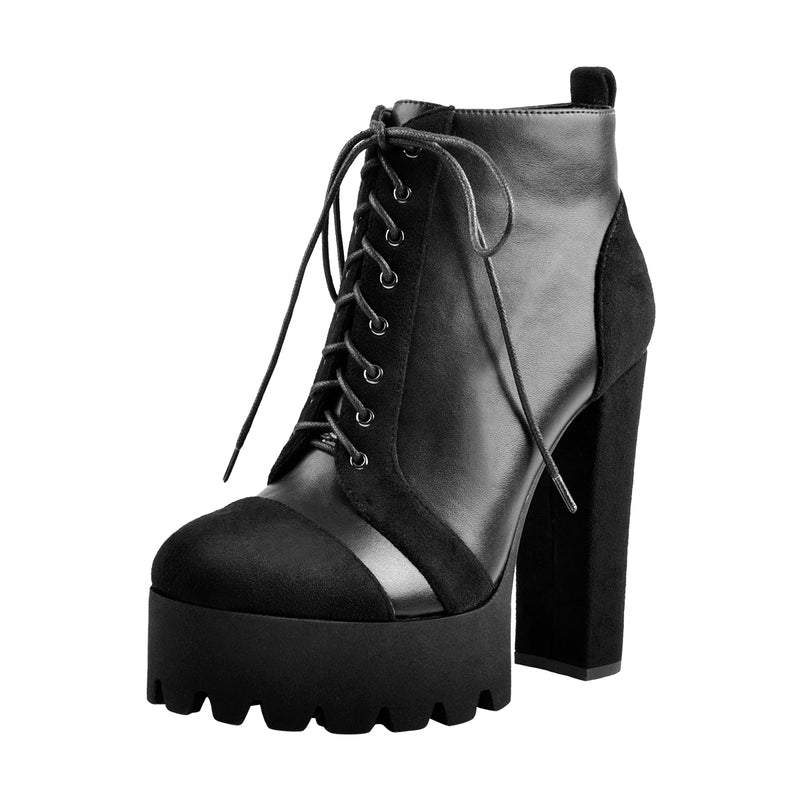 Round Toe Platform Lace Up Suede Split Joint Ankle Boots