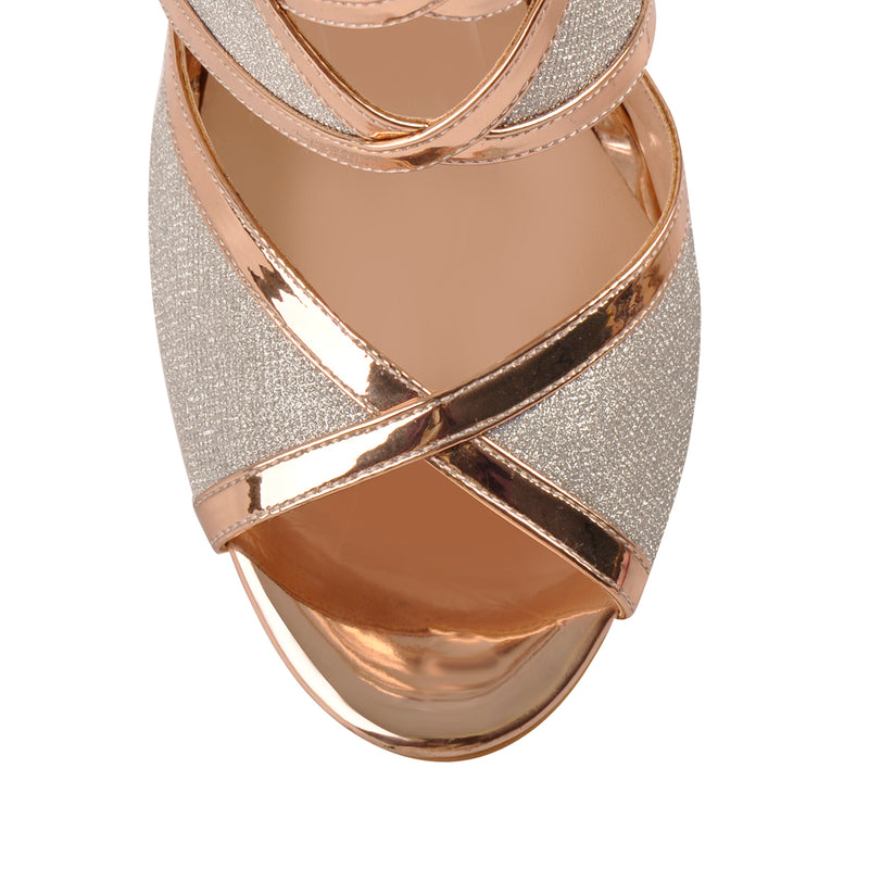 Champagne Gold Metallic Luster Glitter Cut Out Sandals