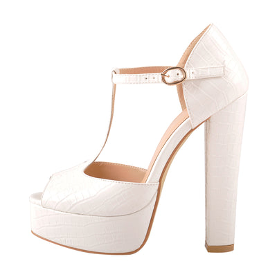 T Strap Peep Toe Platform Patent Chuncky High Heel Sandals