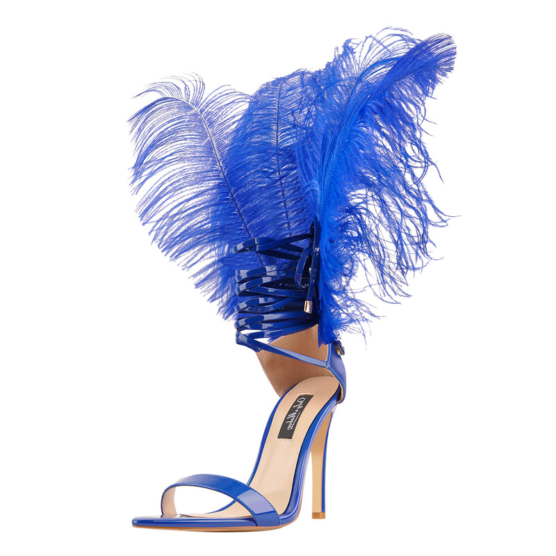 Open Toe Feather Back Lace Up Stiletto Heel Sandals