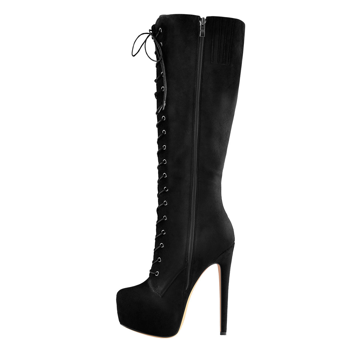 Black Platform Lace-Up Over The Knee High Heel Boot – Onlymaker