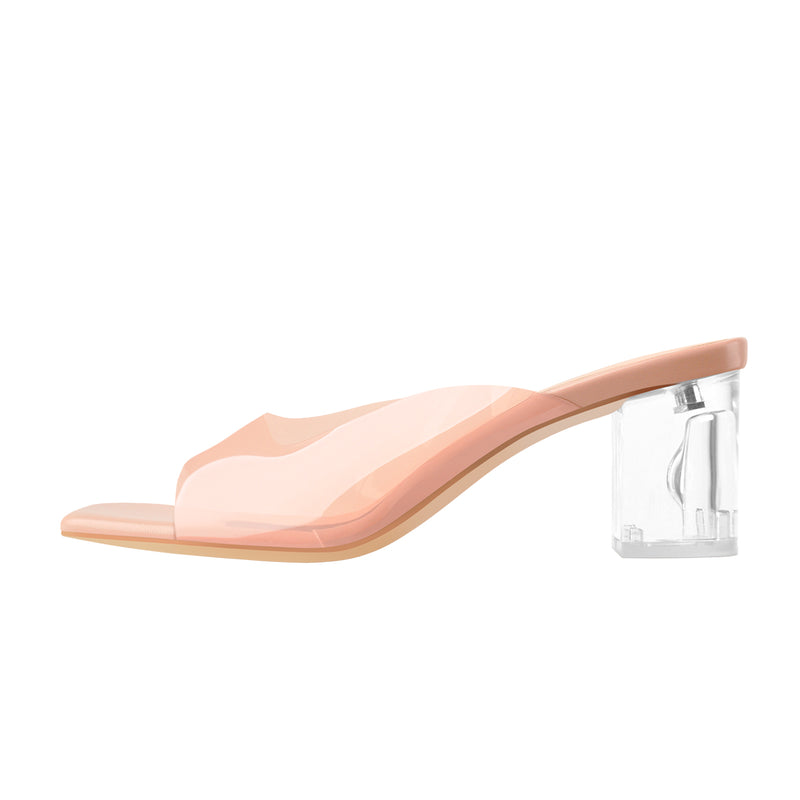 Baby Pink Transparent Chunky Heel Square Toe Sandals