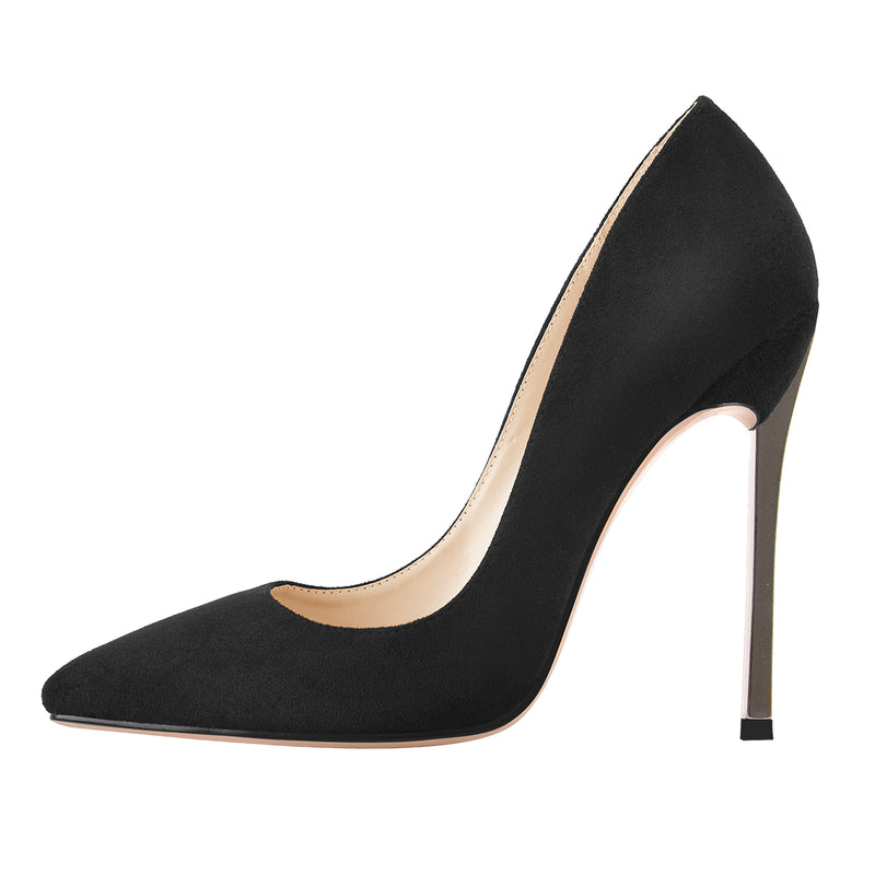 Black Suede Metal Heels Pointed Toe High Heel Pumps – Onlymaker