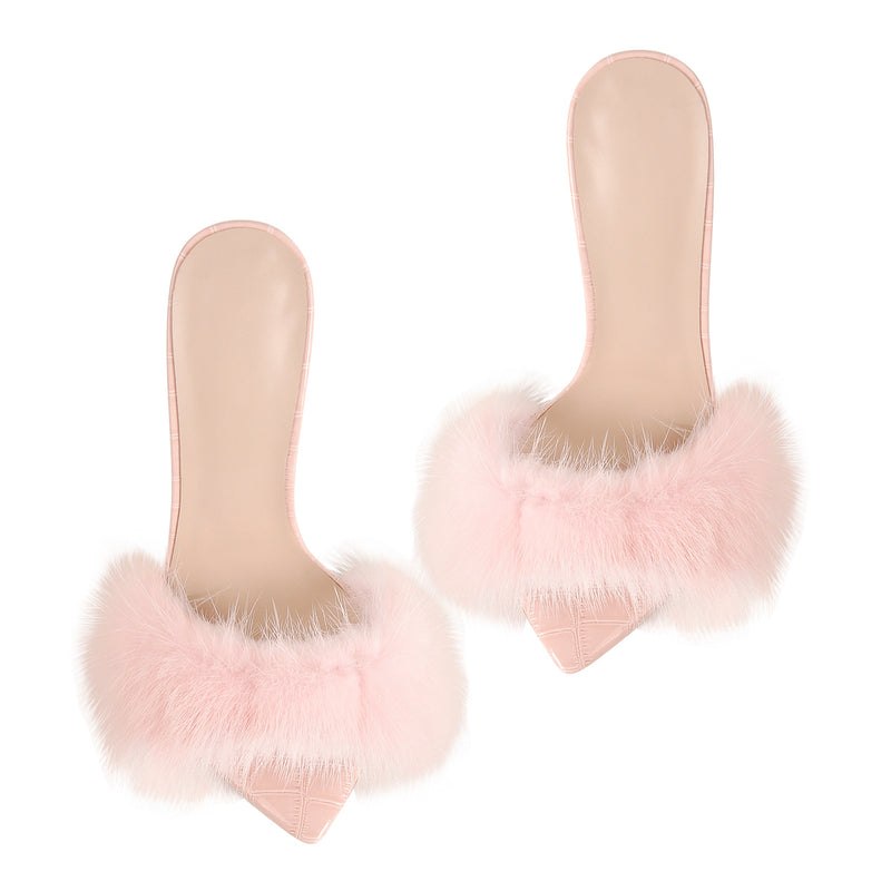 Pink Feather Open Toe High Heel Stilettos Sandals