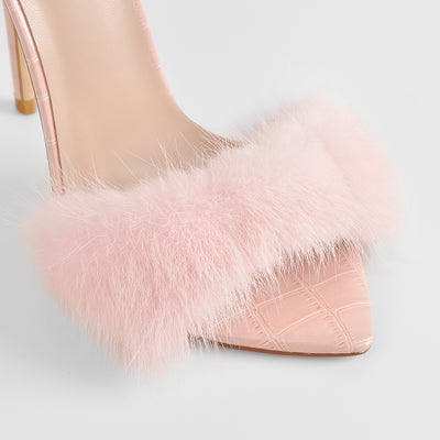 Pink Feather Open Toe High Heel Stilettos Sandals