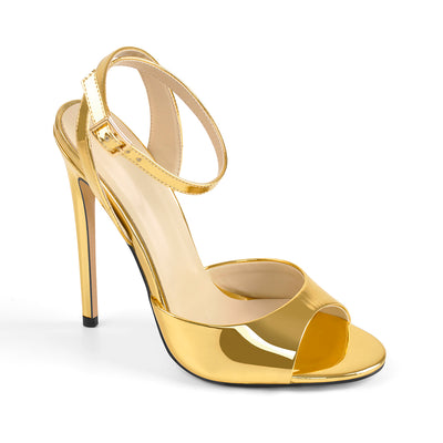 Gold Round Toe Strap High Heel Stilettos Sandals – Onlymaker