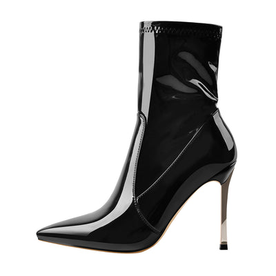 10cm Black Patent Leather Metal Heel Boots – Onlymaker