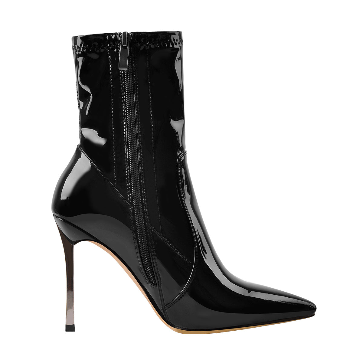 10cm Black Patent Leather Metal Heel Boots – Onlymaker