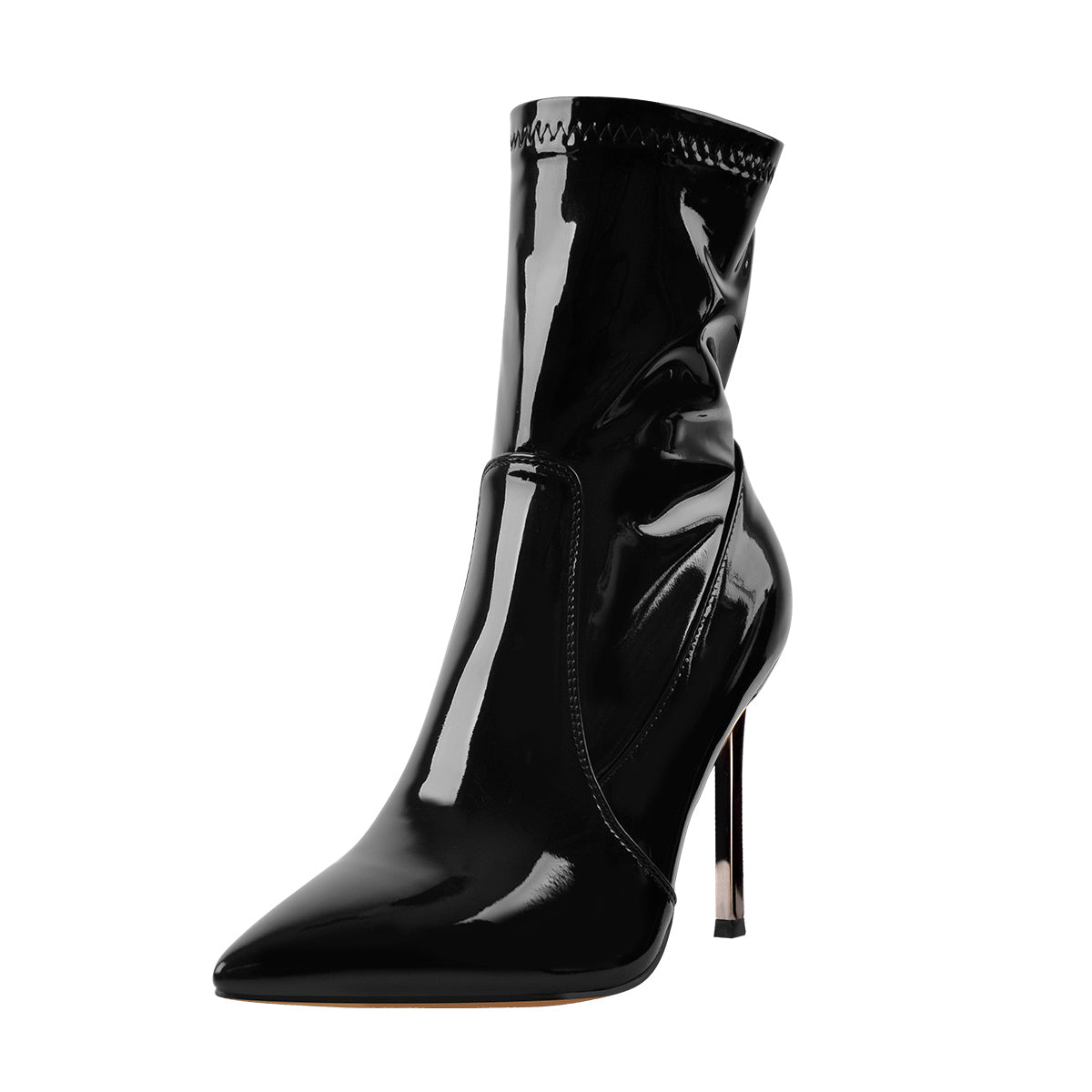 10cm Black Patent Leather Metal Heel Boots – Onlymaker