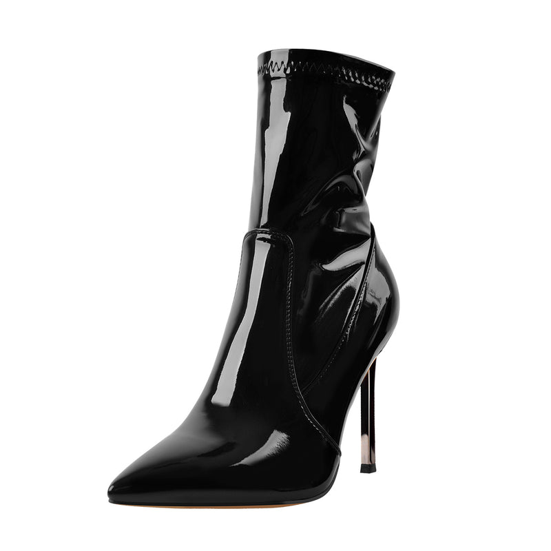 10cm Black Patent Leather Metal Heel Boots