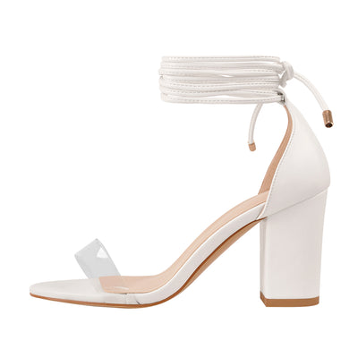 Round Toe Clear Band Strap Chunky Heels Sandals