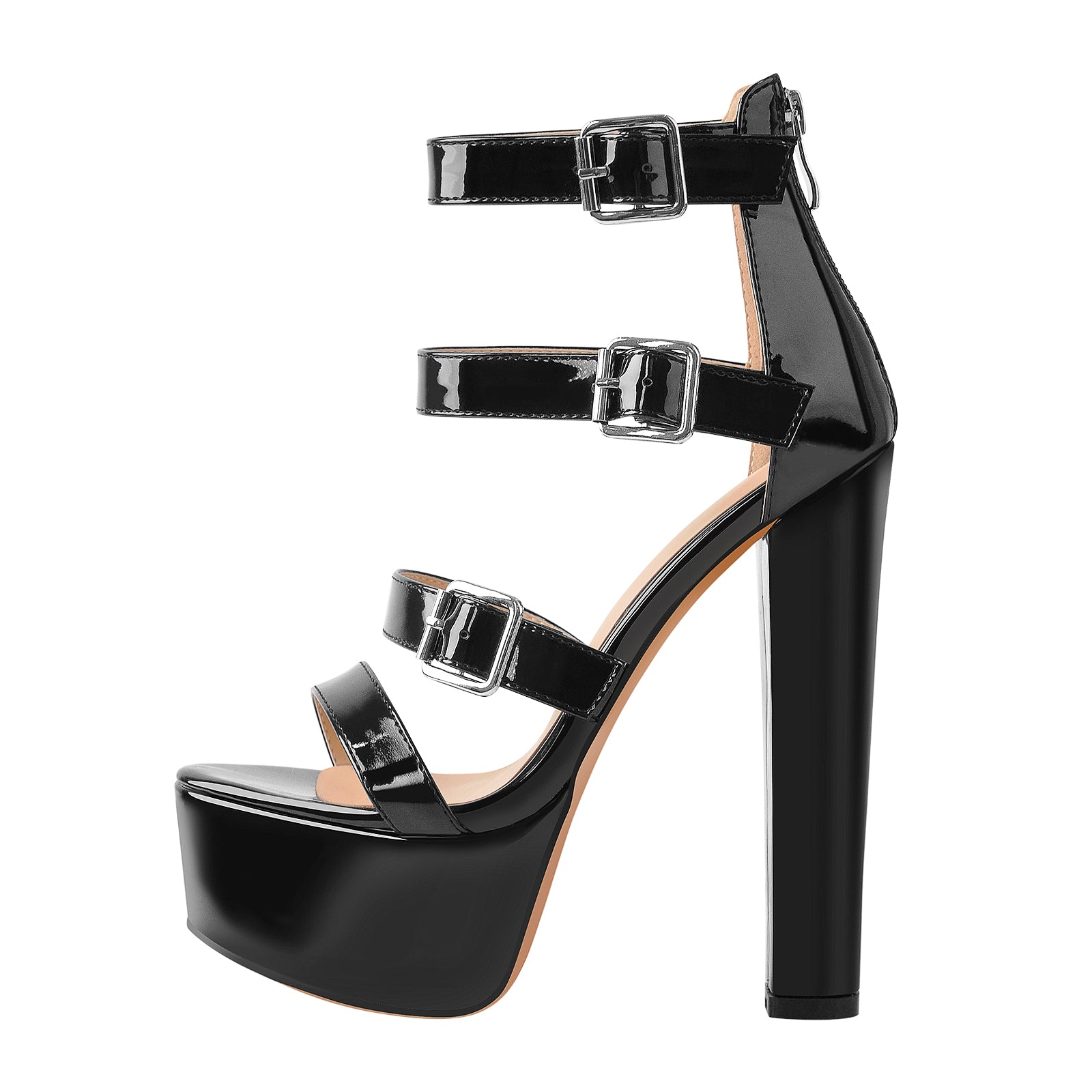 Onlymaker Women's Chunky Heel Platform Sandals - 5.5" Heel, Ankle Strap, Silver & Gold
