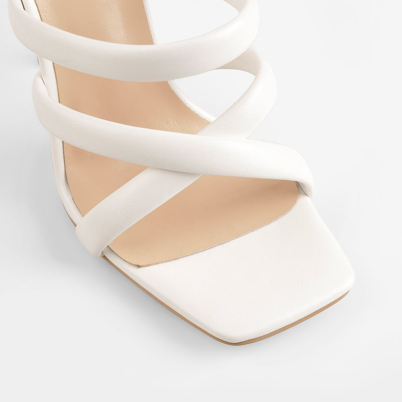 White Square Toe Matte High Heels Sandals
