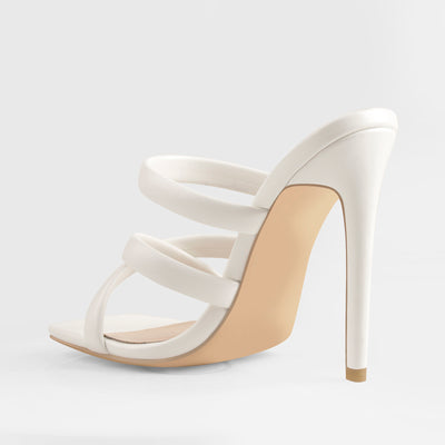 White Square Toe Matte High Heels Sandals