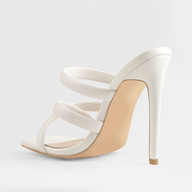 White Square Toe Matte High Heels Sandals