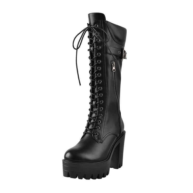 Platform Lace-up Chunky Knee High Boots