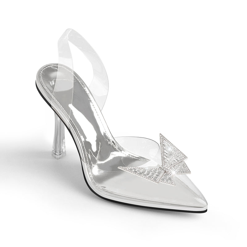 Pointed Toe Butterfly Clear High Heel Slingback Pumps