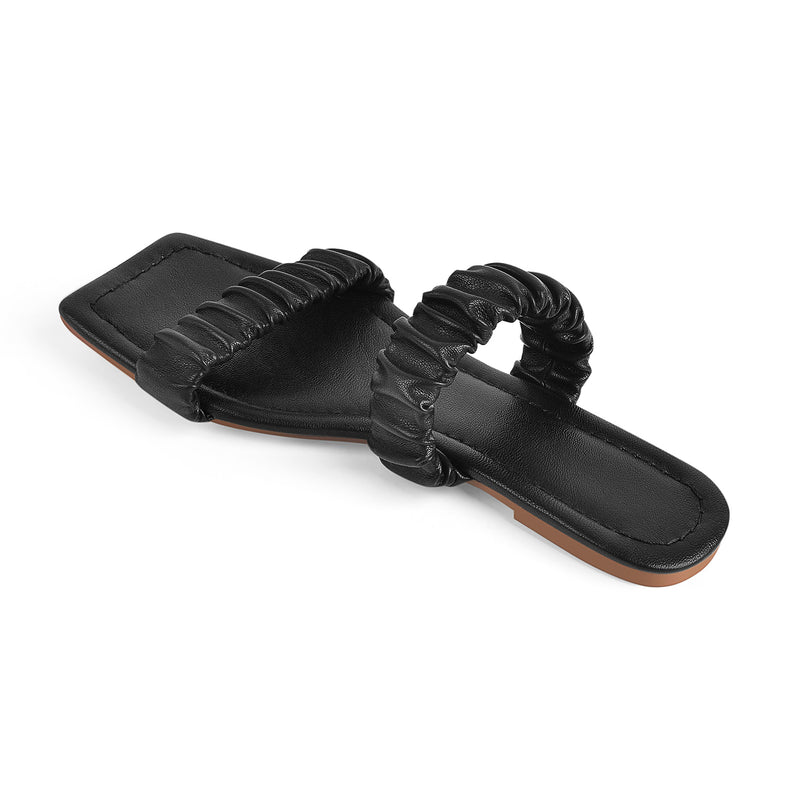 Black Elastic Flat Sandals Mules