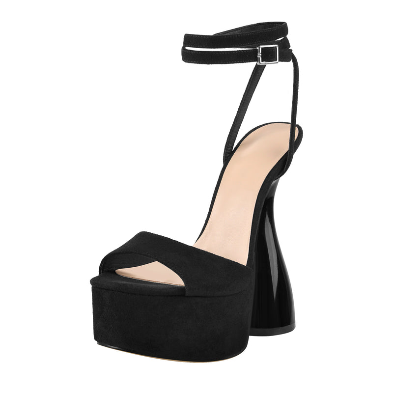 Black Suede Platform Ankle Strap High Heel Sandals – Onlymaker