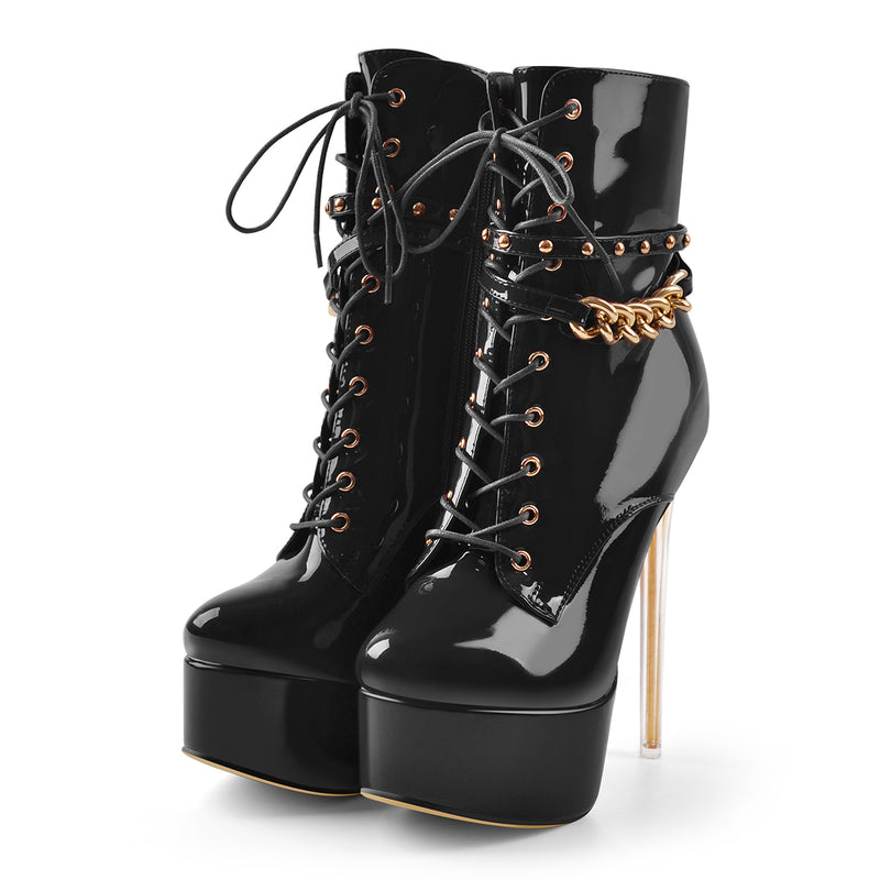 Patent Leather Platform Lace Up Ankle Boots