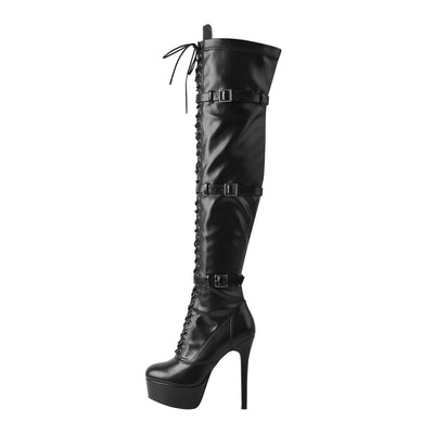 Platform Lace-Up Over The Knee Thigh Boots