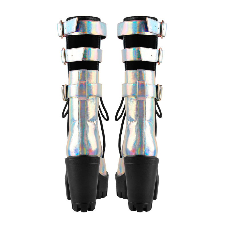 Holographic Platform Chunky Heels Boots