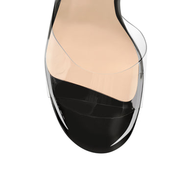 Black Platform Lace up Chunky High Heel Sandals