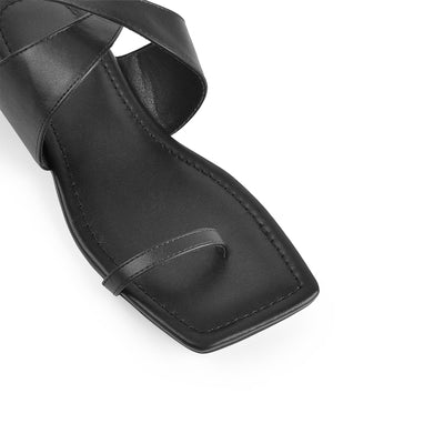 Matte Black Band Flat Strap Sandals