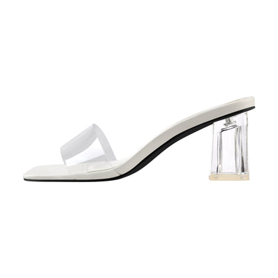 Black White Clear Chunky Low Heel Sandals Mules