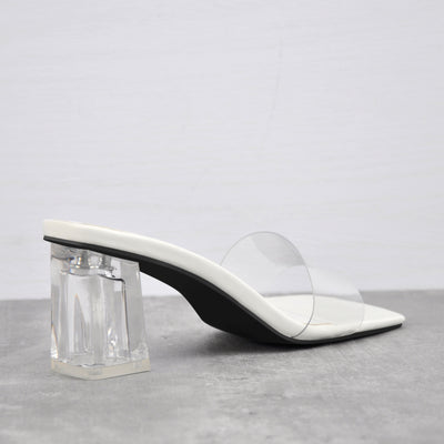 Black White Clear Chunky Low Heel Sandals Mules