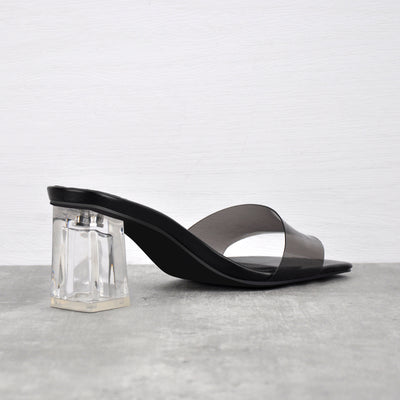 Black White Clear Chunky Low Heel Sandals Mules