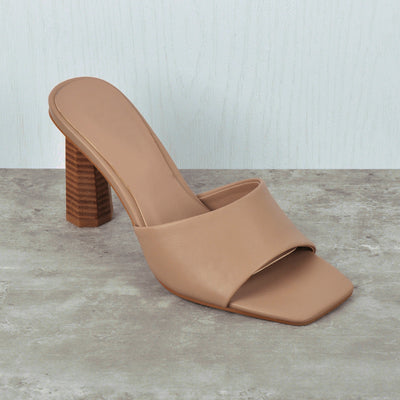 Square Open Toe Mules Chunky Heel Sandals