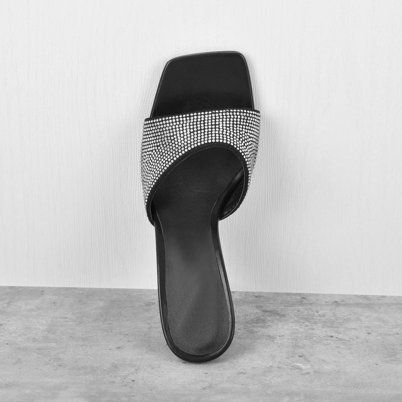 Rhinestone Square Open Toe Stilettos Sandals