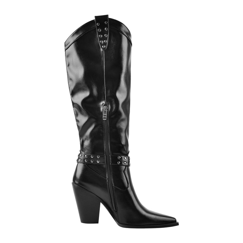 Black Pointed Toe Rivet Belt Cowboy Zipper Boots – Onlymaker