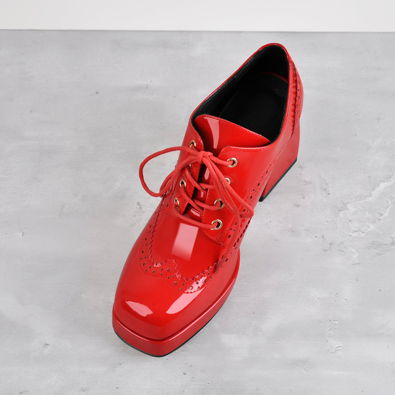 Patent Square Toe Chunky Heel Pumps
